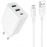 МЗП Borofone BA105A Stellar 15W (2USB-A/1C) + кабель USB to MicroUSB White МЗП Borofone BA105A Stellar 15W (2USB-A/1C) + кабель USB to MicroUSB White
