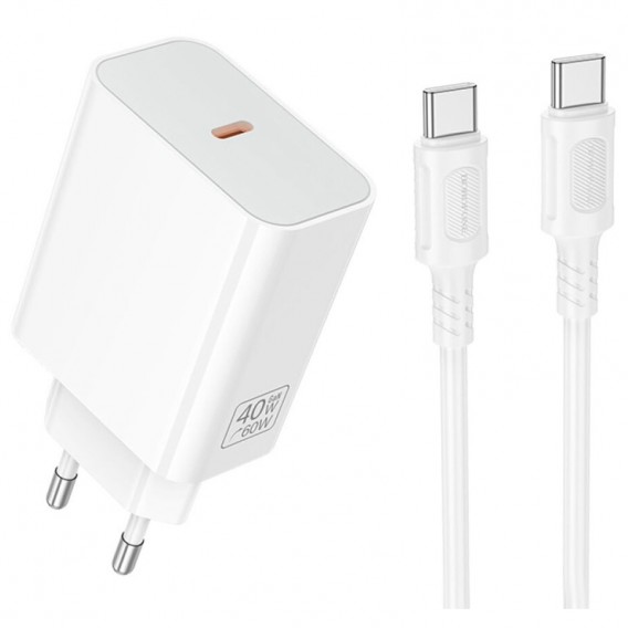 МЗП Borofone BA109A Star PD40W (1USB-C) + кабель Type-C to Type-C White