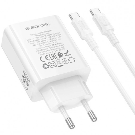 МЗП Borofone BA109A Star PD40W (1USB-C) + кабель Type-C to Type-C White МЗП Borofone BA109A Star PD40W (1USB-C) + кабель Type-C to Type-C White