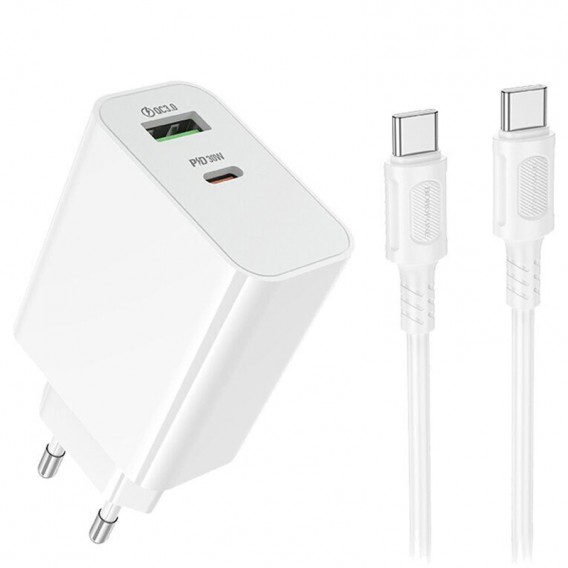 МЗП Borofone BA108A Stellar PD30W+QC3.0 (1USB-A/1C) + кабель Type-C to Type-C White