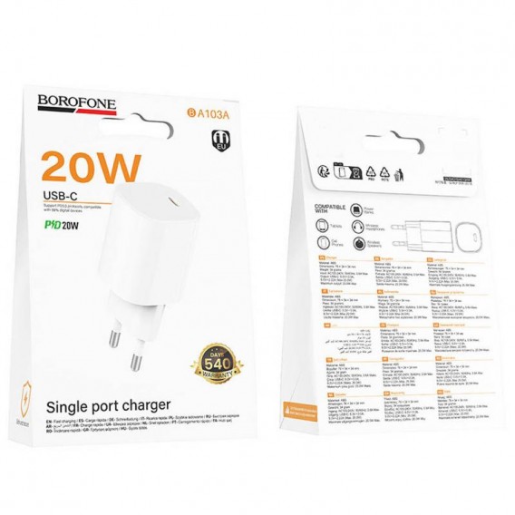 МЗП Borofone BA103A Pudding PD20W (1USB-C) White МЗП Borofone BA103A Pudding PD20W (1USB-C) White