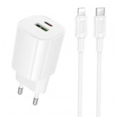 МЗП Borofone BA104A Pudding PD20W+QC3.0 (1USB-A/1C) + кабель Type-C to Lightning White МЗП Borofone BA104A Pudding PD20W+QC3.0 (1USB-A/1C) + кабель Type-C to Lightning White
