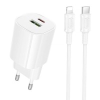 МЗП Borofone BA104A Pudding PD20W+QC3.0 (1USB-A/1C) + кабель Type-C to Lightning White