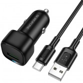 Автомобільний зарядний пристрій Borofone BZ34 Cloud QC3.0 18 Вт, USB-A, з кабелем USB-A - USB-C 1 м, чорний Автомобільний зарядний пристрій Borofone BZ34 Cloud QC3.0 18 Вт, USB-A, з кабелем USB-A - USB-C 1 м, чорний