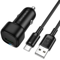 Автомобильное зарядное устройство Borofone BZ34 Cloud QC3.0 18 Вт, USB-A, с кабелем USB-A - USB-C 1 м, черное