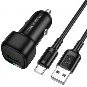 Автомобільний зарядний пристрій Borofone BZ34 Cloud QC3.0 18 Вт, USB-A, з кабелем USB-A - USB-C 1 м, чорний