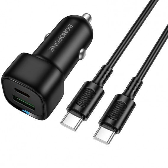 АЗП Borofone BZ34B Cloud PD20W+QC3.0 total 38W (1USB-A/1C) + кабель Type-C to Type-C Black АЗП Borofone BZ34B Cloud PD20W+QC3.0 total 38W (1USB-A/1C) + кабель Type-C to Type-C Black