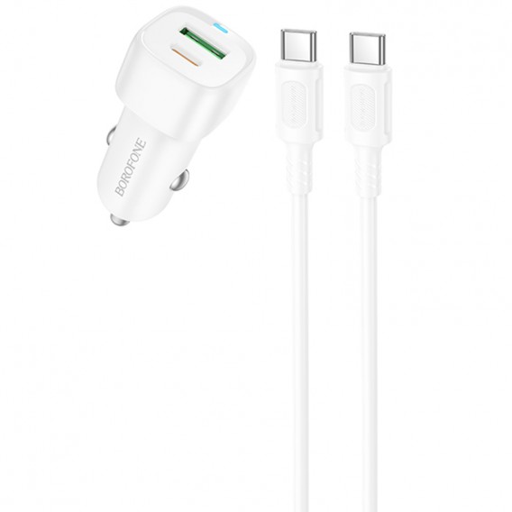 АЗП Borofone BZ34B Cloud PD20W+QC3.0 total 38W (1USB-A/1C) + кабель Type-C to Type-C White