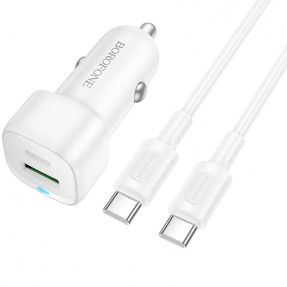 АЗП Borofone BZ34B Cloud PD20W+QC3.0 total 38W (1USB-A/1C) + кабель Type-C to Type-C White АЗП Borofone BZ34B Cloud PD20W+QC3.0 total 38W (1USB-A/1C) + кабель Type-C to Type-C White