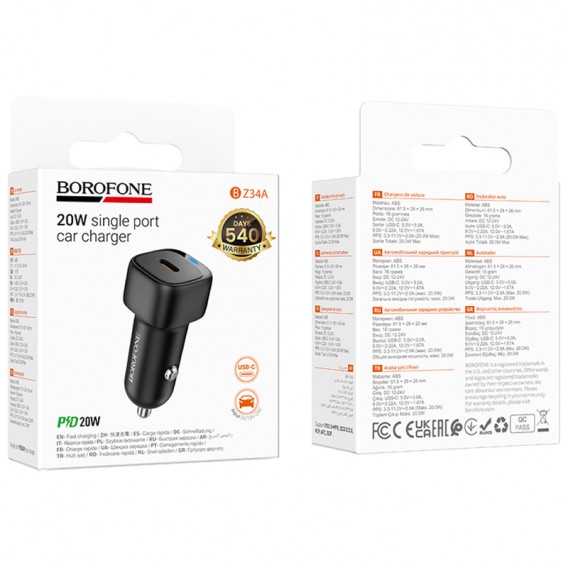 АЗП Borofone BZ34A Cloud PD20W (1USB-C) Black АЗП Borofone BZ34A Cloud PD20W (1USB-C) Black