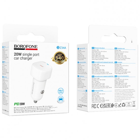 АЗП Borofone BZ34A Cloud PD20W (1USB-C) White АЗП Borofone BZ34A Cloud PD20W (1USB-C) White