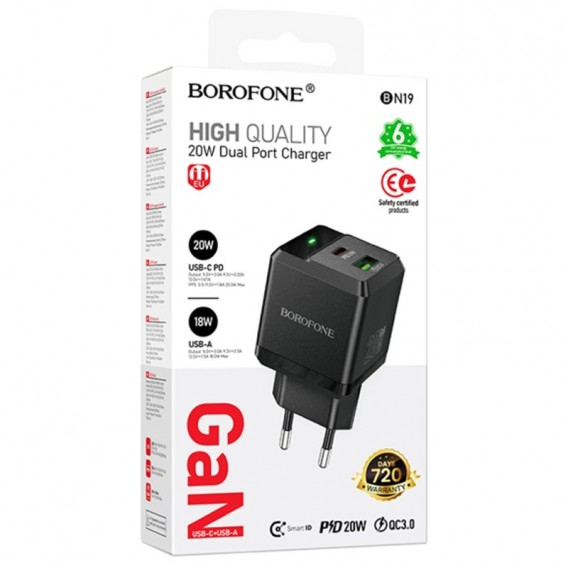МЗП Borofone BN19 Intenso PD20W+QC3.0 (1USB-A/1C) Black МЗП Borofone BN19 Intenso PD20W+QC3.0 (1USB-A/1C) Black