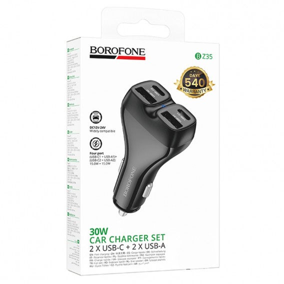 АЗП Borofone BZ35 Leader PD15W+QC3.0 total 30W (2USB-A/2C) Black АЗП Borofone BZ35 Leader PD15W+QC3.0 total 30W (2USB-A/2C) Black