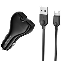 Автомобильное зарядное устройство Borofone BZ35 Leader 30 Вт, с кабелем USB-A - Lightning 1 м, черный / Black