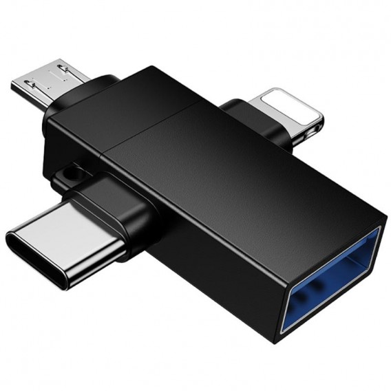 Перехідник Borofone BV26D 3in1 Lightning male/Type-C male/Micro male to USB2.0 female Black Перехідник Borofone BV26D 3in1 Lightning male/Type-C male/Micro male to USB2.0 female Black