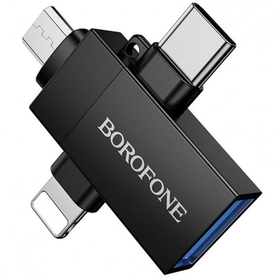 Перехідник Borofone BV26D 3in1 Lightning male/Type-C male/Micro male to USB2.0 female Black Перехідник Borofone BV26D 3in1 Lightning male/Type-C male/Micro male to USB2.0 female Black