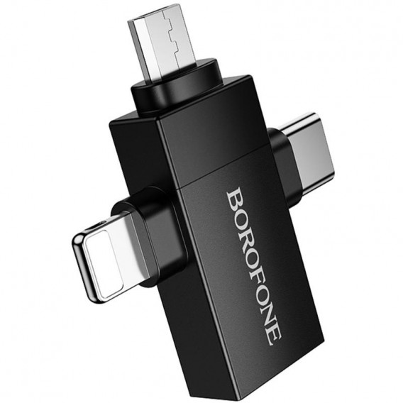 Перехідник Borofone BV26D 3in1 Lightning male/Type-C male/Micro male to USB2.0 female Black Перехідник Borofone BV26D 3in1 Lightning male/Type-C male/Micro male to USB2.0 female Black