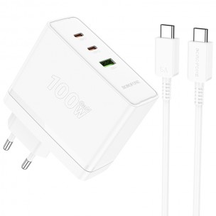 Сетевое GaN зарядное устройство Borofone BN11 Imperial 100 Вт, 2 × USB-C + USB-A, белое