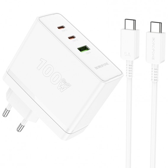 МЗП Borofone BN11 Imperial PD100W+QC3.0 (1USB-A/2C) + кабель Type-C to Type-C White