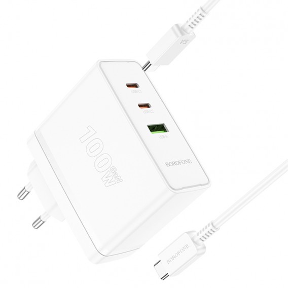 МЗП Borofone BN11 Imperial PD100W+QC3.0 (1USB-A/2C) + кабель Type-C to Type-C White МЗП Borofone BN11 Imperial PD100W+QC3.0 (1USB-A/2C) + кабель Type-C to Type-C White