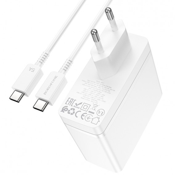 МЗП Borofone BN11 Imperial PD100W+QC3.0 (1USB-A/2C) + кабель Type-C to Type-C White МЗП Borofone BN11 Imperial PD100W+QC3.0 (1USB-A/2C) + кабель Type-C to Type-C White