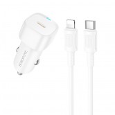 Автомобільний зарядний пристрій Borofone BZ34A Cloud 20 Вт PD, USB-C, з кабелем USB-C - Lightning, Білий / White