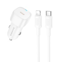 Автомобільний зарядний пристрій Borofone BZ34A Cloud 20 Вт PD, USB-C, з кабелем USB-C - Lightning, Білий / White Автомобільний зарядний пристрій Borofone BZ34A Cloud 20 Вт PD, USB-C, з кабелем USB-C - Lightning, Білий / White