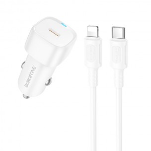 Автомобильное зарядное устройство Borofone BZ34A Cloud 20 Вт PD, USB-C, с кабелем USB-C - Lightning, Белый / White