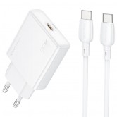 Мережевий зарядний пристрій Borofone BN23 Wish 20 Вт PD, USB-C, з кабелем USB-C - USB-C, білий Мережевий зарядний пристрій Borofone BN23 Wish 20 Вт PD, USB-C, з кабелем USB-C - USB-C, білий