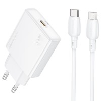 Мережевий зарядний пристрій Borofone BN23 Wish 20 Вт PD, USB-C, з кабелем USB-C - USB-C, білий Мережевий зарядний пристрій Borofone BN23 Wish 20 Вт PD, USB-C, з кабелем USB-C - USB-C, білий
