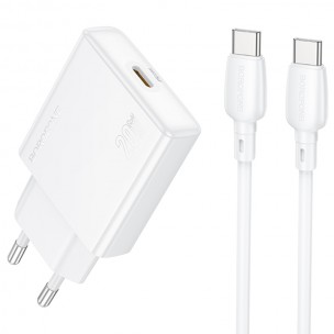 Сетевое зарядное устройство Borofone BN23 Wish 20 Вт PD, USB-C, с кабелем USB-C - USB-C, белый