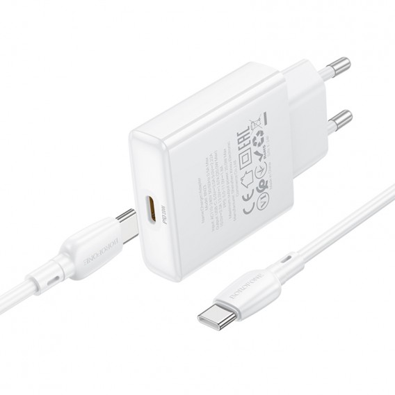 МЗП Borofone BN23 Wish PD20W (1USB-C) + кабель Type-C to Type-C White МЗП Borofone BN23 Wish PD20W (1USB-C) + кабель Type-C to Type-C White