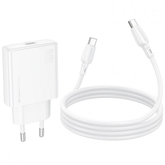 МЗП Borofone BN23 Wish PD20W (1USB-C) + кабель Type-C to Type-C White МЗП Borofone BN23 Wish PD20W (1USB-C) + кабель Type-C to Type-C White