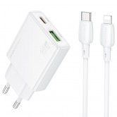 МЗП Borofone BN25 Wish PD30W+QC3.0 (1USB-A/1C) + кабель Type-C to Lightning White МЗП Borofone BN25 Wish PD30W+QC3.0 (1USB-A/1C) + кабель Type-C to Lightning White