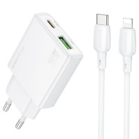 МЗП Borofone BN25 Wish PD30W+QC3.0 (1USB-A/1C) + кабель Type-C to Lightning White