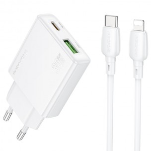 МЗП Borofone BN25 Wish PD30W+QC3.0 (1USB-A/1C) + кабель Type-C to Lightning White