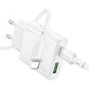 МЗП Borofone BN25 Wish PD30W+QC3.0 (1USB-A/1C) + кабель Type-C to Lightning White