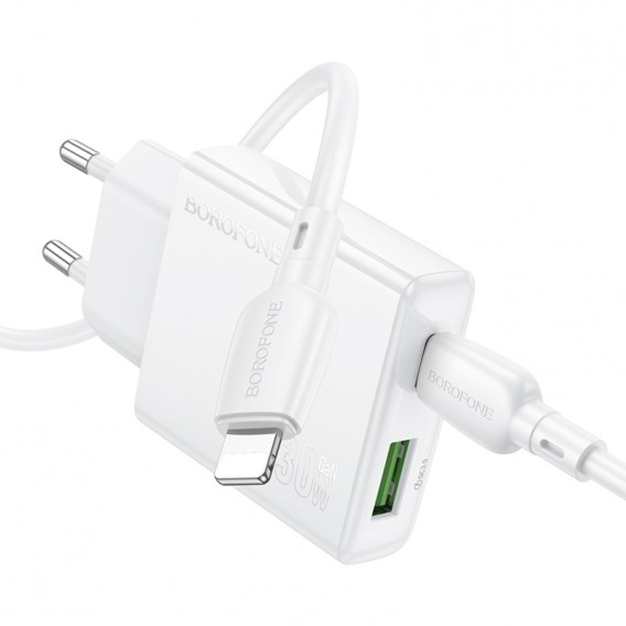 МЗП Borofone BN25 Wish PD30W+QC3.0 (1USB-A/1C) + кабель Type-C to Lightning White