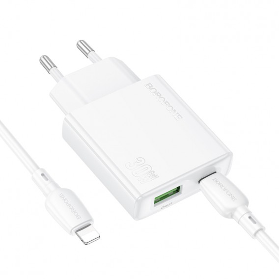 МЗП Borofone BN25 Wish PD30W+QC3.0 (1USB-A/1C) + кабель Type-C to Lightning White