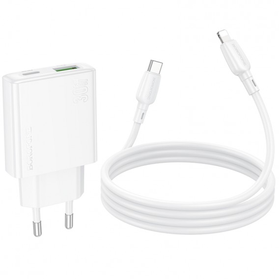 МЗП Borofone BN25 Wish PD30W+QC3.0 (1USB-A/1C) + кабель Type-C to Lightning White
