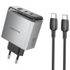 МЗП Borofone BN22 Lena PD65W (1USB-A/2C) + кабель Type-C to Type-C Metal gray
