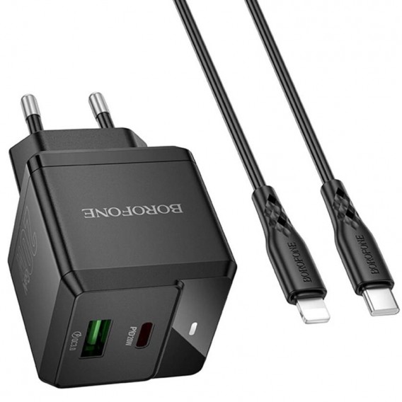 МЗП Borofone BN19 Intenso PD20W+QC3.0 (1USB-A/1C) + кабель Type-C to Lightning Black