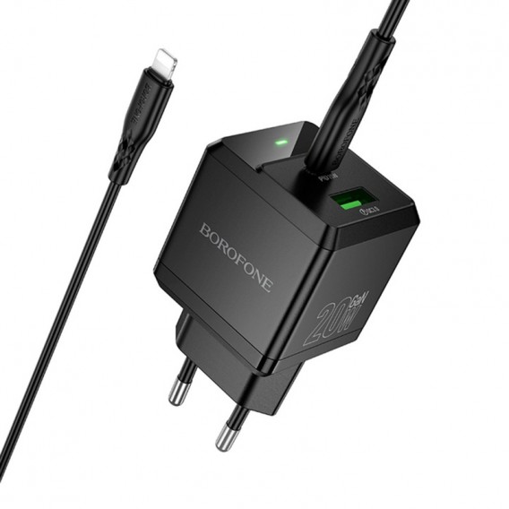 МЗП Borofone BN19 Intenso PD20W+QC3.0 (1USB-A/1C) + кабель Type-C to Lightning Black