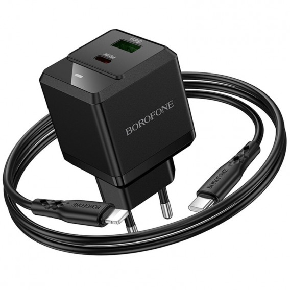 МЗП Borofone BN19 Intenso PD20W+QC3.0 (1USB-A/1C) + кабель Type-C to Lightning Black