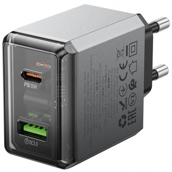 МЗП Borofone BN20 Lena PD35W+QC3.0 (1USB-A/1C) Metal gray