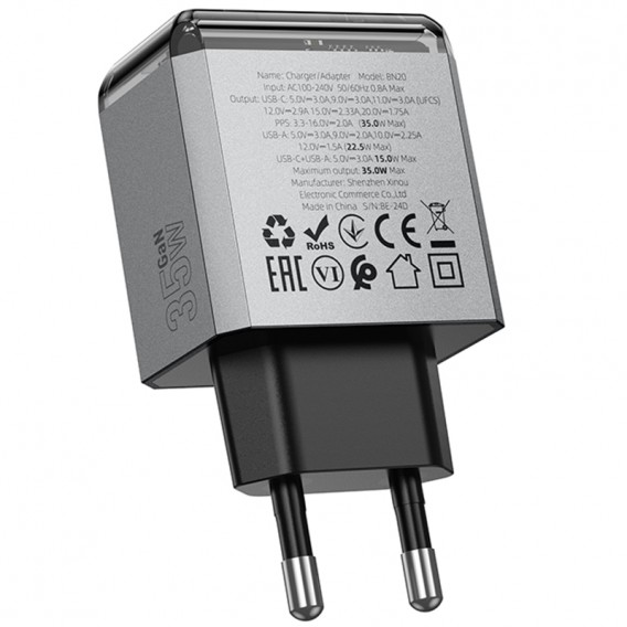 МЗП Borofone BN20 Lena PD35W+QC3.0 (1USB-A/1C) Metal gray
