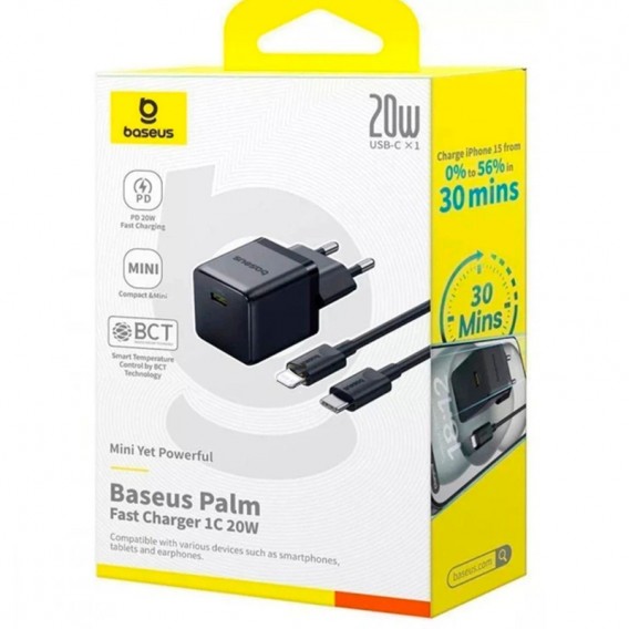 МЗП Baseus Palm Fast Charger 20W (1USB-C) + кабель Type-C to Lightning (E01164) Cluster Black МЗП Baseus Palm Fast Charger 20W (1USB-C) + кабель Type-C to Lightning (E01164) Cluster Black