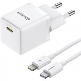 Сетевое зарядное устройство Baseus Palm Fast Charger 20 Вт, 1 × USB-C, кабель Type-C - Lightning, Белый / Moon White Сетевое зарядное устройство Baseus Palm Fast Charger 20 Вт, 1 × USB-C, кабель Type-C - Lightning, Белый / Moon White