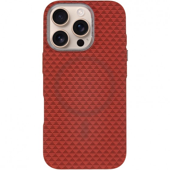 Чохол для iPhone 16 Pro KVZV Triangular Pattern with Magnetic Fit, TPU + полікарбонат, Червоний / Red Чохол для iPhone 16 Pro KVZV Triangular Pattern with Magnetic Fit, TPU + полікарбонат, Червоний / Red