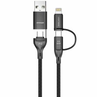 Кабель зарядки Amaya ACD-X28 4-в-1 USB-A / USB-C - USB-C / Lightning, PD до 60 Вт, 1 м, чорний Кабель зарядки Amaya ACD-X28 4-в-1 USB-A / USB-C - USB-C / Lightning, PD до 60 Вт, 1 м, чорний